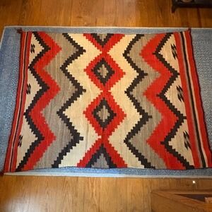 Transitional Navajo Blanket or Wearing Rug 70" x 54" Diamond Pattern